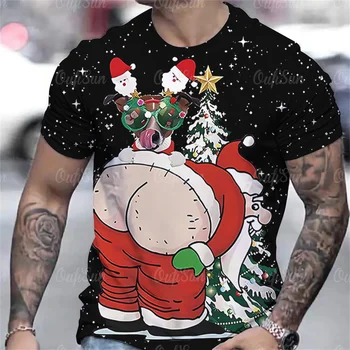 Santa Claus Zábavné Vzor 3D Vytlačené Priedušné Letné Topy O-Krku Krátky Rukáv Bežné Tees Módny Trend Nadrozmerné Muži T-Shirts