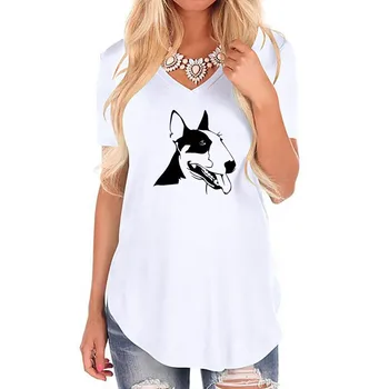 Roztomilý Bull Teriér, Pes Karikatúra Tlače Ženy Voľné T-Shirt V Krku Tričko pre Ženy Femme Lete Milovník Zvierat Darček Ležérny Top