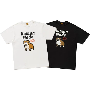 Ľudské Vyrobené Letné Japonské Kreslené francúzsky Buldog List Vytlačiť Pár Krátky Rukáv Mužov a Ženy, Bambus, Bavlna T-Shirt