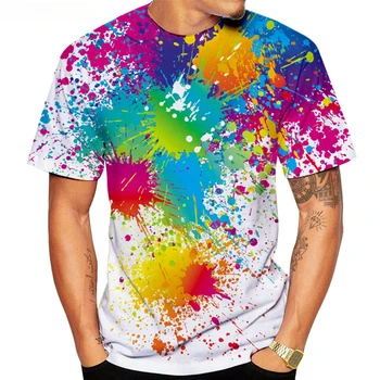2023 Nové Farby Laku Drmolit tie Dye 3D Tlač Letné T-Shirt Muži Ženy Bežné Krátky Rukáv Trendy Rainbow Graffiti Topy