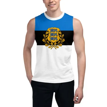 Bez rukávov T-shirt Estónsko Vlajka 3D Mužov Chlapci Tričko Telocvične Tank Topy Fitness Joggers Basketbal Školenia Vesta