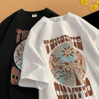 Letné Americká hip-hop, street osobné tlačené grafický T-shirt pre mužov a ženy, voľné kovanie bežné pár krátke rukávy