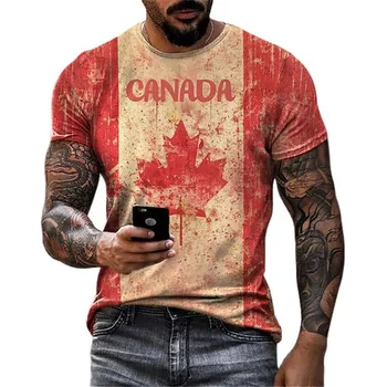Pánske T-Shirts Letné Kolo Krku Voľné Krátky Rukáv Nadrozmerné T-Shirts Mužov Oblečenie TopsFashion Kanada Javorového Listu Vlajky 3D Tlač