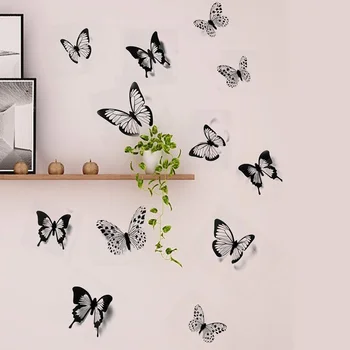 24 Ks/set Black White 3D Butterfly Stenu, Nálepky, Svadobné Dekorácie Spálňa, Obývacia Izba Domova Motýle odtlačkový aršík Nálepiek