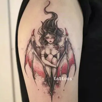 Diabol Dočasné Tetovanie Samolepky pre Ženy Sexy Nepremokavé Krídlo Japonský Geisha Trvalé Umenie Falošné Demon Dievča Tetovanie Nálepky