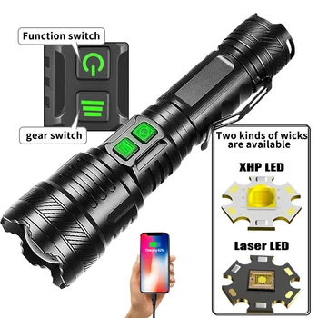 Ultra Dlhé Zazvonil Silný Laser, Baterka, USB Napájanie Nabíjateľná XHP220 LED Baterkou Zoomovateľnom Taktické Svietidlo Nepremokavé Ručné Svietidlo