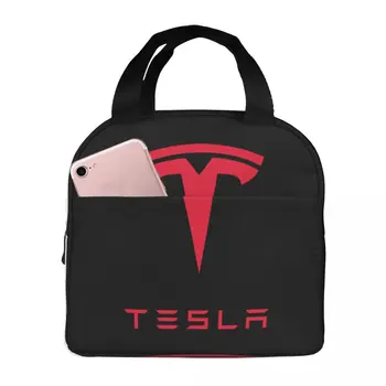Tesla Červené Logo Obed Taška Prenosná Izolované Plátno Chladnejšie Tepelnej Potravín Piknik Práce Tote