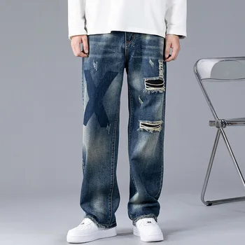Pánske Džínsy, Nohavice Bežné Vintage Neforemné Oblečenie Rovnou Nôh Nohavice kórejský Módne Muž Streetwear Pop Harajuku Nadrozmerná Nohavice