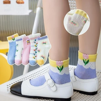 5pairs/veľa 2023 in nové dievčatá jar leto ponožky deti bavlnené ponožky módne kvet ponožky