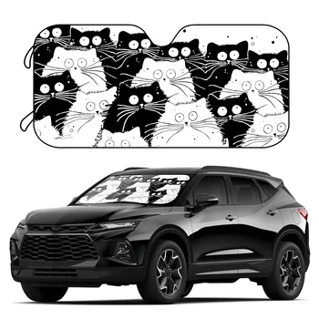 1pc Cartoon Čierna A Biela Mačka Auto Parasol Blok UV Ochranu Vášho Auta Od Slnka S Príslušenstvom, 4 bez Prísavky Skladacia