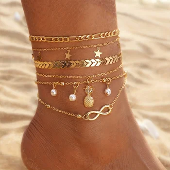 Vintage Zlatá Farba Star Pearl Viacvrstvových Ponožky Nastaviť Módne Stohovateľné Kamienkami Ponožky Šperky, Darčeky