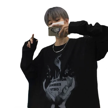 Jeseň Muži T-tričko Dlhý Rukáv pánske Oblečenie Tlač Hip Hop Anime Harajuku Gotická Móda Veľkými Vintage O-krku Mužov, T Košele