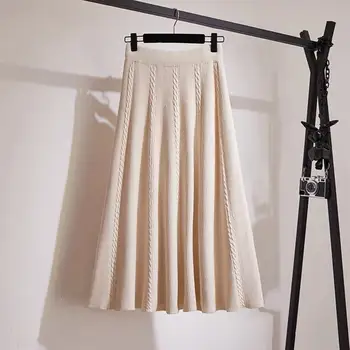 Voľné temperament prímestských pletené sukne, jeseň a zima v polovici dĺžky vlny zrastov sukne s elastickým pásom