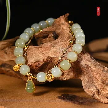 Čínsky Štýl, Prírodné Jade Fľaša Tekvica Náramky s zobrazili kľúčové tlačidlá pre Ženy Jade Náramky Jade Náramky Jade Šperky Jade Kameňov