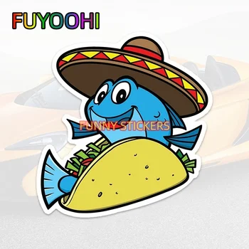 FUYOOHI Zábavné Ryby Taco Nálepky Rybársky Čln Chladnejšie Pohár Notebook Vozidla Vozidlo, do Okna Nárazníka Odtlačkový