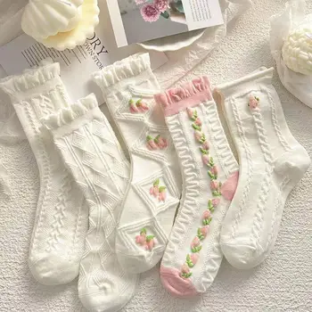 5 Párov Lolita Japonské Ženy Roztomilé Biele Krátke Ponožky Nastaviť Dievča Jar Leto Sladké Prehrabať Krásne Bavlnené Ponožky Pre Ženy