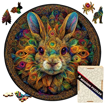 Mandala Hare Drevené Skladačky Puzzle Hračka Zvierat Králik Drevené Puzzle, Doskové Hry, Okrúhly Tvar 3D Puzzle Najlepší Darček Pre Dospelých A Deti