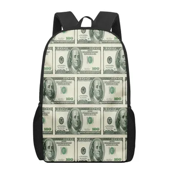 Vtipné Americký Dolár Peniaze Školské tašky AMERICKÝ Dolár Tlač Batoh Bookbag Turistika Daypack pre Ženy, Mužov, 16 Palcov s Oka Vrecku