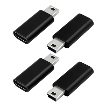 4Pcs USB C K Mini USB 2.0 Adaptér Typ C Žien Na Mini USB Muž Previesť Adaptér Pre Gopro MP3 Prehrávače Dash Cam,Čierna