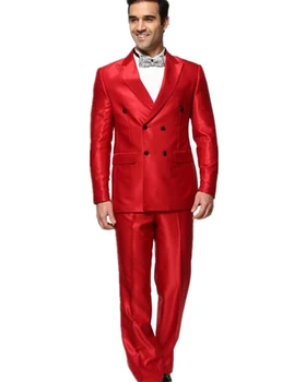 2022 Kostým Homme Satin Mužov, Svadobné Obleky Červená Muž Sako Nohavice 2 ks Bunda, Nohavice Ženích Groomsmen, šité na Mieru, Oblečenie