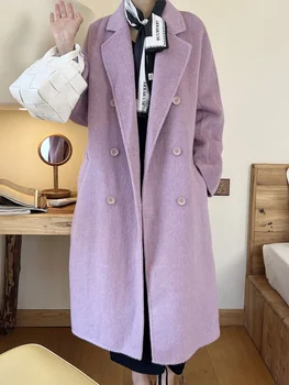 blogger odporúča Angorského vlasy fialová obojstranné zamatový kabát pre ženy, je stredne dlhý štýl vlny kabát