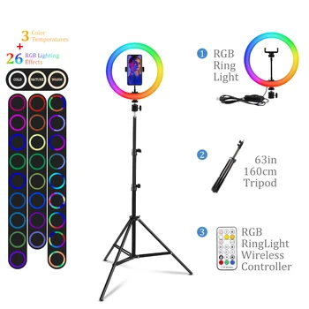 Foto LED Prsteň Svetla 26 cm Selfie Krúžok Lampa s Statív Telefón Klip Stmievateľné RGB Video Vyplniť Svetlo YouTubeMakeup Video Streaming