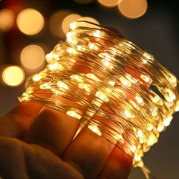 Medený Drôt LED Reťazec Svetlá Batérie Víla Garland Lampa Na Vianoce Svadobné Party Vonkajšie Záhradné Dekorácie Dovolenku Osvetlenie