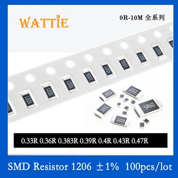 SMD Rezistora 1206 1% 0.33 R 0.36 R 0.383 R 0.39 R 0.4 R 0.43 R 0.47 R 100KS/veľa čip odpory 1/4W 3,2 mm*1,6 mm Nízky odpor hodnota