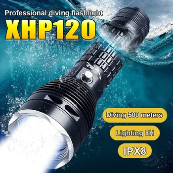 500m Potápačská Baterka Super Výkonné Profesionálne Potápačské Pochodeň Vysoký Výkon XHP120LED Podvodné Osvetlenie Lampa Vodotesné Svietidlo