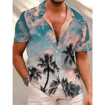 2023 Nové 3D Coconut Tree Tlač Mužov Aloha tričko pánske, Krátky Rukáv Top Bežné Plus Veľkosť T-shirt pánske Nosenie