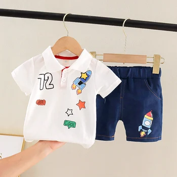 Batoľa Chlapec Leto Klope Polo Cartoon Oblečenie Baby Tlač Malé Raketové T-Shirts Oblečenie Detí Preppy Štýl Pekný Oblek