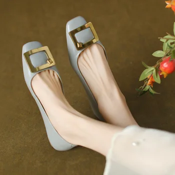 Kovové Tlačidlo Dámske Topánky Štvorcové Prst Mokasíny Ploché Chaussures Femme Pošmyknúť Na Sapatos Feminino Vintage Mokasíny Nízke Podpätky Zapatos