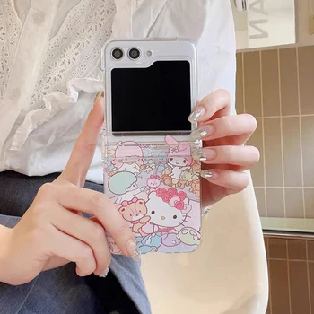 Roztomilý Kreslený Sanrio Hello Kitty Transparentné Telefón puzdro pre Samsung Galaxy Z Flip 3 4 Z Flip 5 5G PC Pevný Zadný Kryt Dievča, Darček