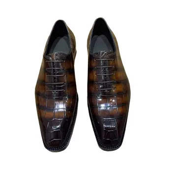 eyugaoduannanxie krokodílej kože topánky pre mužov Ručné Celé kože podnikania muži Formálne topánky Goodyear Mužov krokodílie topánky