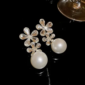 Zirkón Prehnané Kvet Pearl Dizajn Luxusné Náušnice pre Ženy Módne Šperky