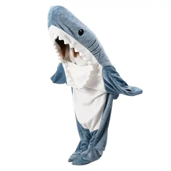 Inovovaný Shark Spací Vak z Jedného kusu Pajama Flanelové Strane Otvorenie Cartoon Shark Spací Vak Pajama Office Nap Deka