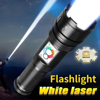 2023 Najnovšie Biela Laserová LED Baterka Dlhý Záber Nabíjateľná Pochodeň Svetla Vysoký Výkon Baterky 3500M Silný Taktické Svietidlo
