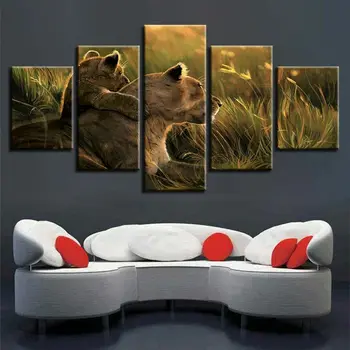 Levy Obrazy trávnych porastov voľne Žijúcich Zvierat Plagát Modulárny Steny v Obývacej Izbe článok 5 Panel Obrázky na Plátne HD Tlač Domova 5 Ks