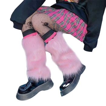 Ženy Harajuku Ružová Umelú Kožušinu Leg Warmer Gothic, Vintage Chlpaté Plyšové Boot Kryt