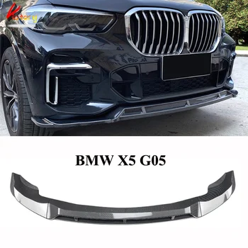 Lesklé Čierne Uhlíkové Vzor Predný Nárazník Pery Pre BMW X5 G05 2019-V ABS karosériu Auta Sada 3KS/Set