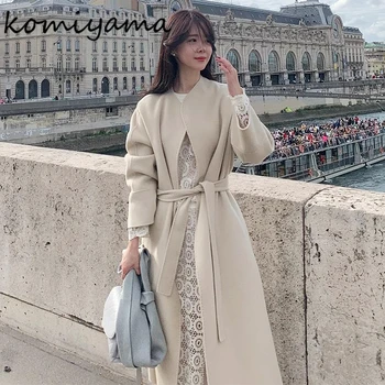Komiyama Obväz Tunika Výkopu Coats Kórejský Elegantné Bočné Split Ženy Bundy 2023 Jeseň Zima Nové Bunda Vintage Moda Oblečenie