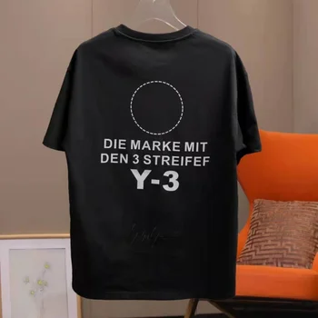 Yohji Yamamoto Y-3 2024 Lete pánske, Krátky Rukáv T-shirt Y3 Jednoduché Podpis List Tlač Bežné Bavlna Kolo Krku Top Ženy