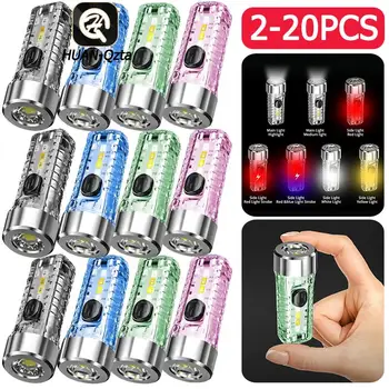 2-20PCS Mini Keychain Baterka Núdzové Nabíjateľné svietidlo s Multicolor Bočné Svetlá 7 Režimov LED SMD Keyring Pochodeň Na Tábor