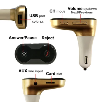Ruky Bezplatné Bezdrôtové pripojenie Bluetooth FM + AUX Modulátor C8 do Auta Hudby Mini MP3 Prehrávač TF SD, USB, LCD Drop Shipping