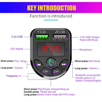 Bluetooth 5.0 Duálny USB nabíjačka 3.1 Auta, Bluetooth, MP3 prehrávač, Bezdrôtové Hands-free Dual USB Trvalé Vysokej Kvality