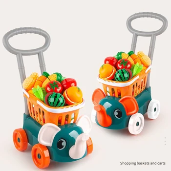 Kreatívne Nákupný Vozík Vozík Supermarket Vozíka Push Auto Hračky Kôš Mini Simulácia Ovocie Potraviny Predstierať, že Hrať Hračka pre Deti