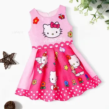 Roztomilé Deti Šaty Jar Leto Kolo Golier Hello Kitty Detský Oblečenie Móda, batoľa, Dieťa Dievčatá Oblečenie Letné Šaty Dievča