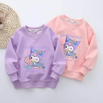 Anime Sanrio Kuromi Hoodie Kawaii Deti Oblečenie Dievčatá Dlhý Rukáv Čistej Bavlny, Mikiny Svetre Cartoon Ležérne Oblečenie Dary