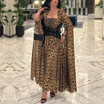 Dlho Leopard Večerné Šaty pre Ženy Námestie Krku Členok-Dĺžka-Line Prom Party Špeciálne Akcie Svadby Gala Hosť 2023 Nové