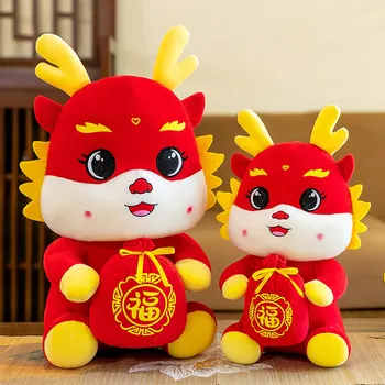 2024 Čínsky Nový Rok Zverokruhu Dragon Plyšové Hračky Červené Obálky Šťastie Taška Drak Bábika Mäkké Plyšové Zvieratko Domova Deti Dieťaťa Dary